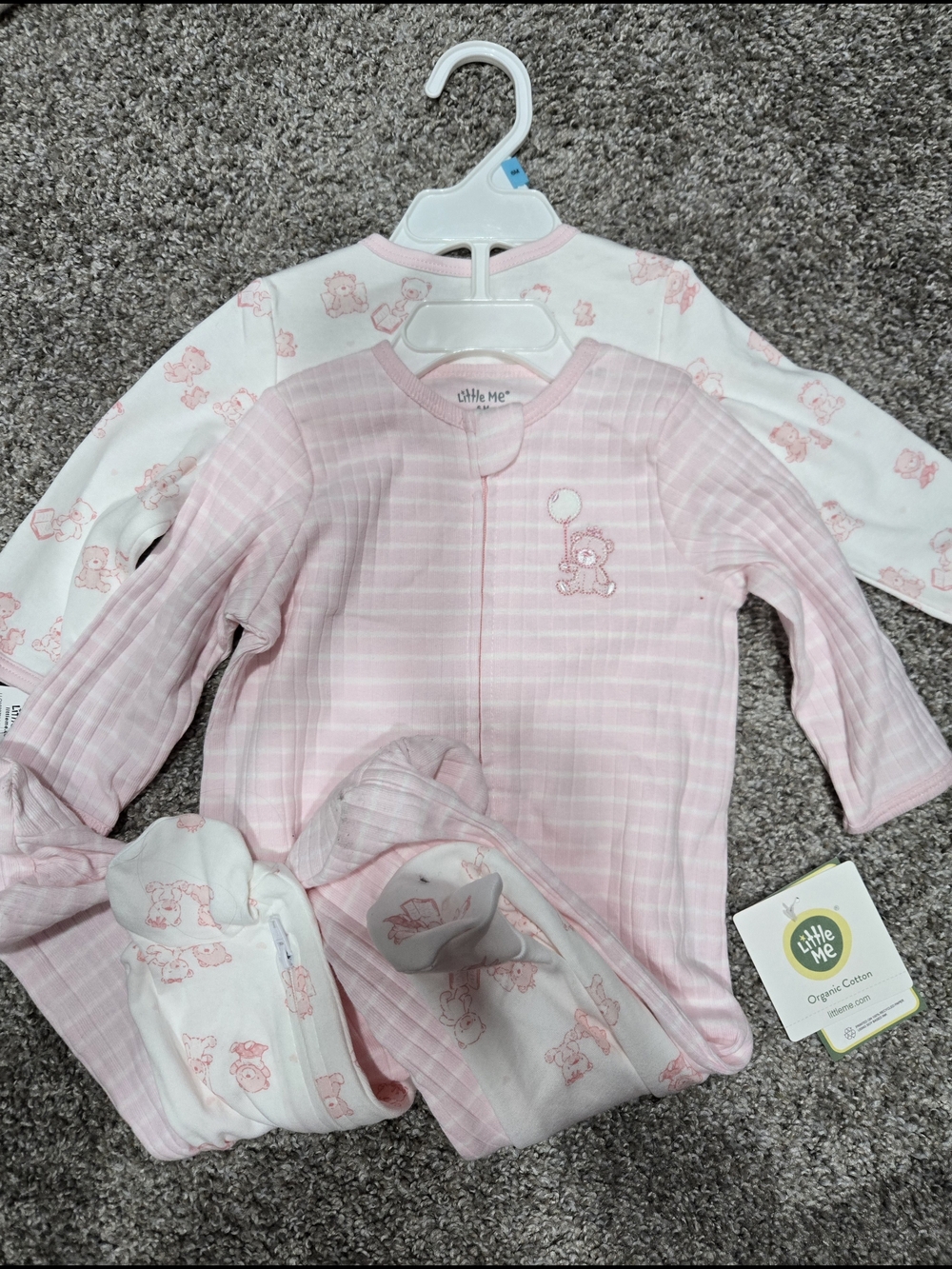 Little Me Pink and White Baby Footed Sleepers Set